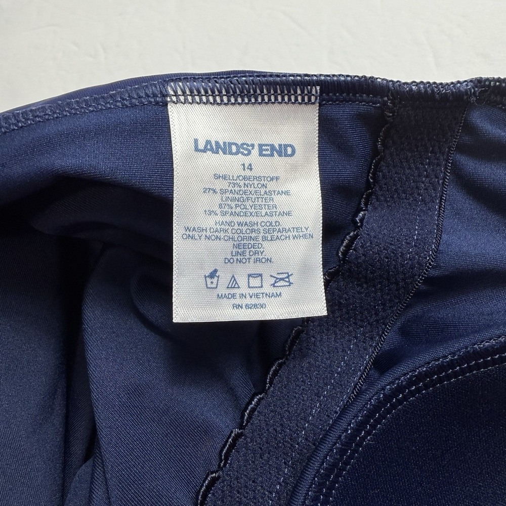 Lands End Aqua Navy Blue One Piece Soft Cup Tugless Sporty Swimsuit Size‎ 14 - Picture 12 of 12